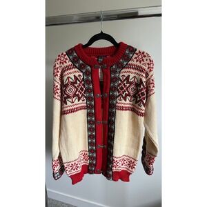 Vintage Dale of Norway Cardigan Pure Wool Nordic Clasp Sweater Sz S 1970s